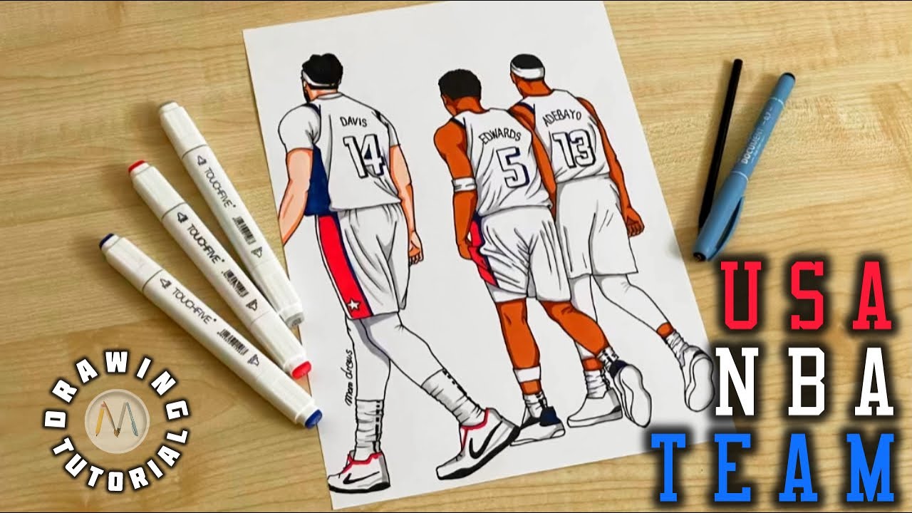 How to draw NBA players / Anthony Davis / Anthony Edwards / Bam Adebayo / USA Team / Paris 2024