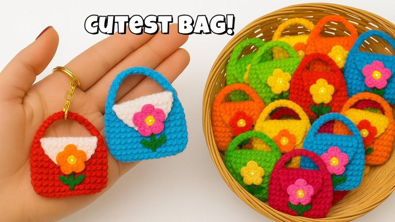 How to Crochet  keychain Mini Bag for Beginners😱Viral Crochet Mini Bag Pattern/gift
