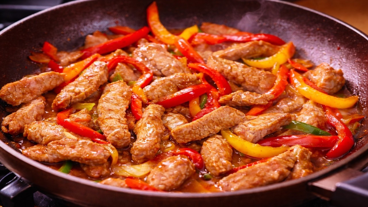 It's really simple pork recipe! Pork fillet with vegetables.