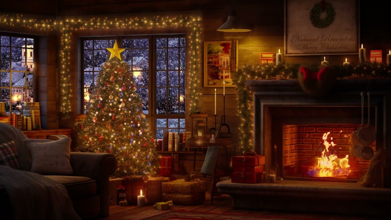 🎄Christmas Fireplace Classic & Traditional  | Christmas Ambience, Fireplace and Snowfall Sound