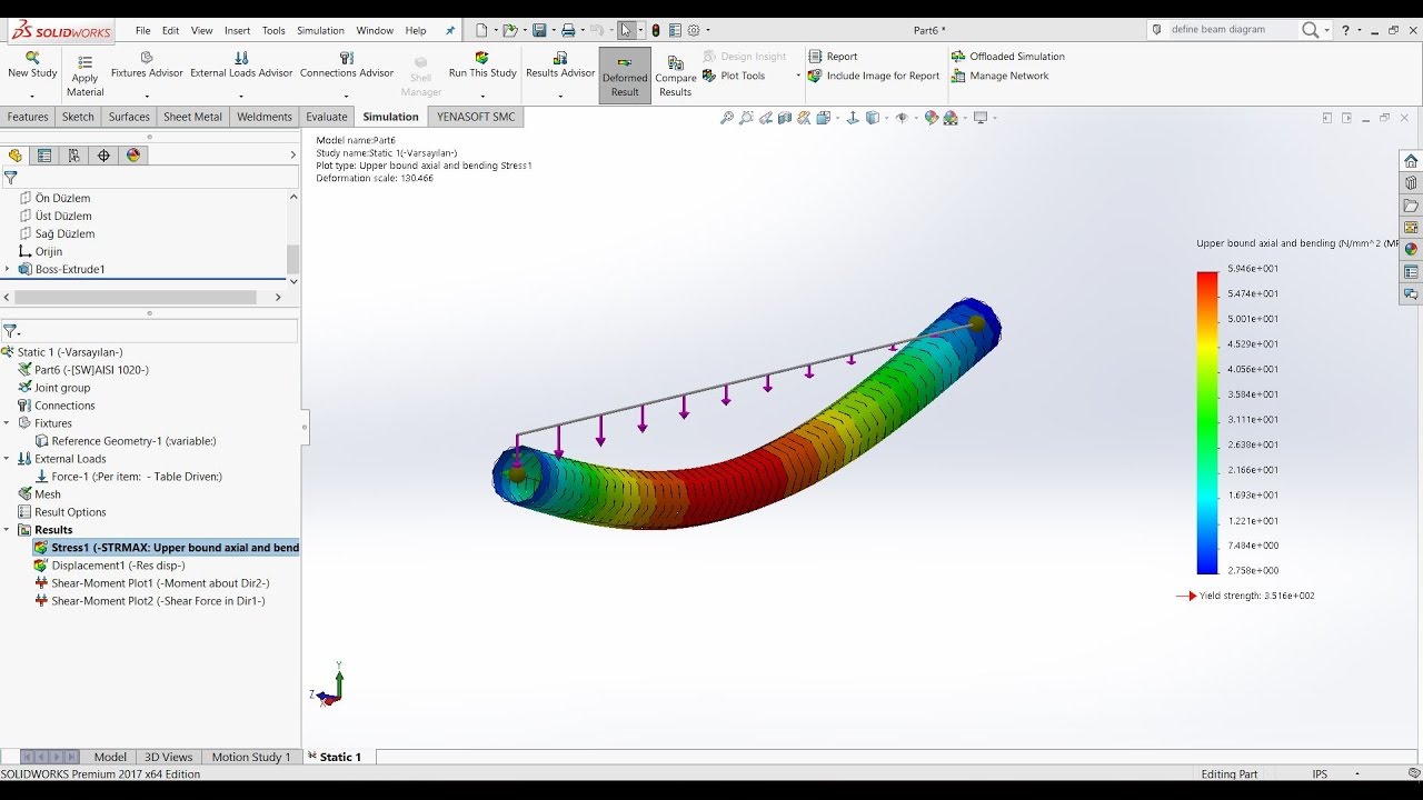 SolidWorks Simulation Moment Diagrams and Shear Force Diagrams