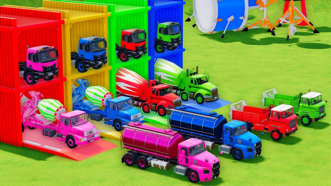 Garage with Colors - ALL MIXER TRUCK WITH DOUBLE FLATBED TRAILER TRUCK, LIZARD, IVECO, MACK, IFA