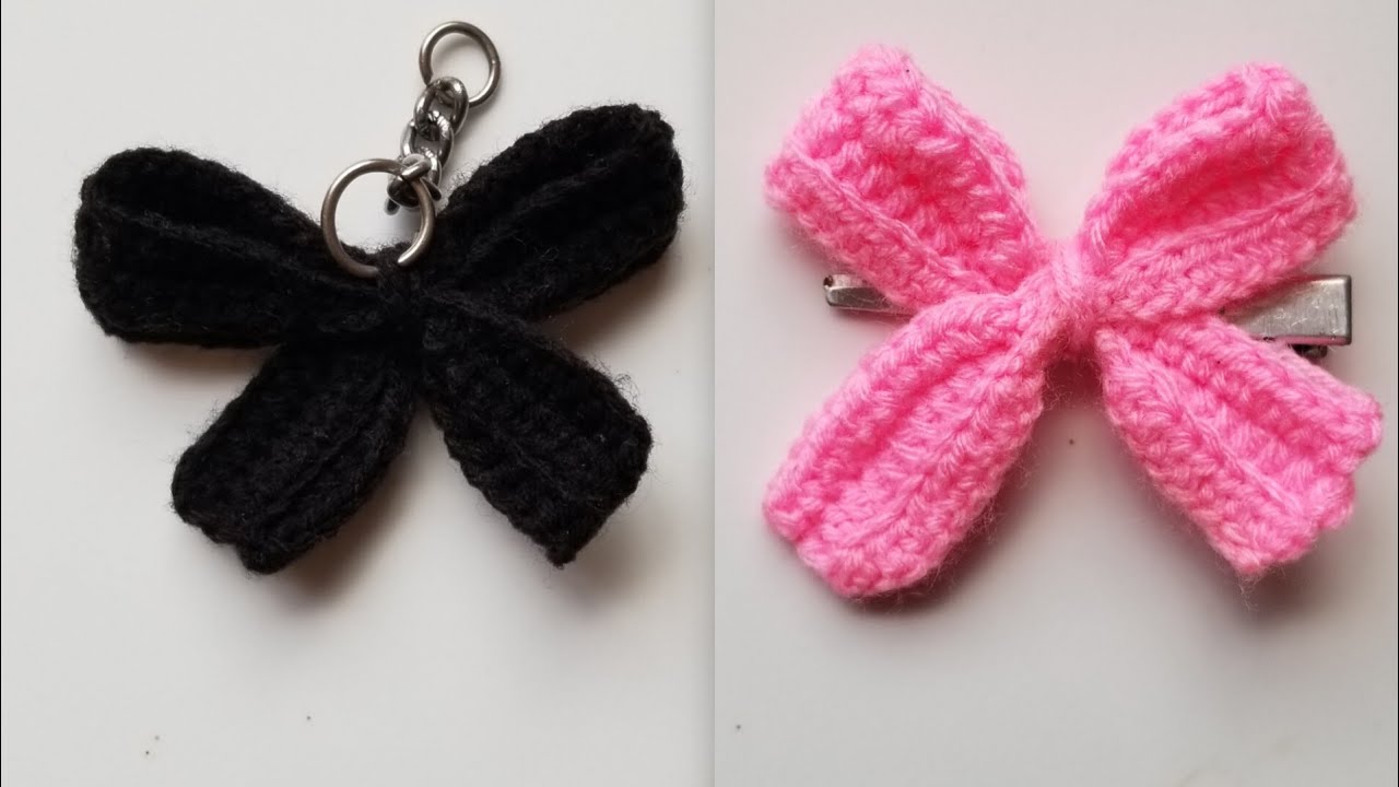 DIY chrochet 🎀 Bow Tutorial/Perfect hair clip & key chai idea #diy #chrochet