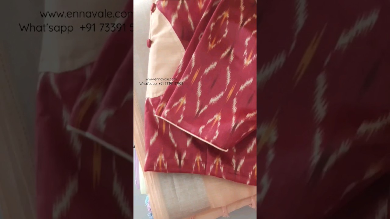 Linen Cotton and contrast ready to wear pattern blouse | WhatsApp +91 73391 57976