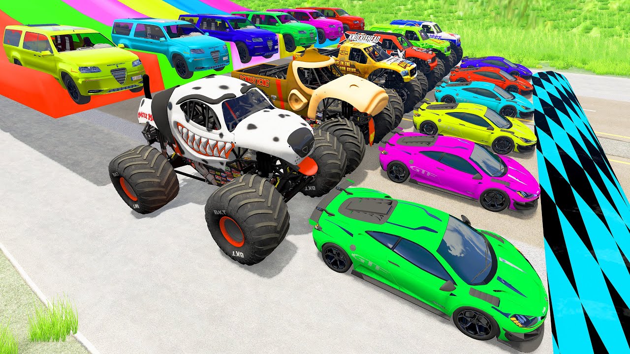 HT Gameplay Crash # 531 | Monster Truck vs Trap Colors High Speed Ramps & Big Cars vs Speed Bumps