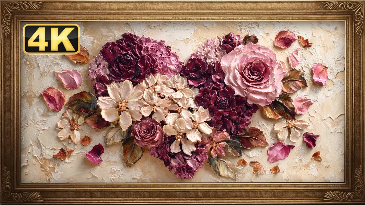 Valentine’s Day Frame TV Art | Floral Heart Bouquet Oil Painting | Romantic Piano | Screensaver 4K
