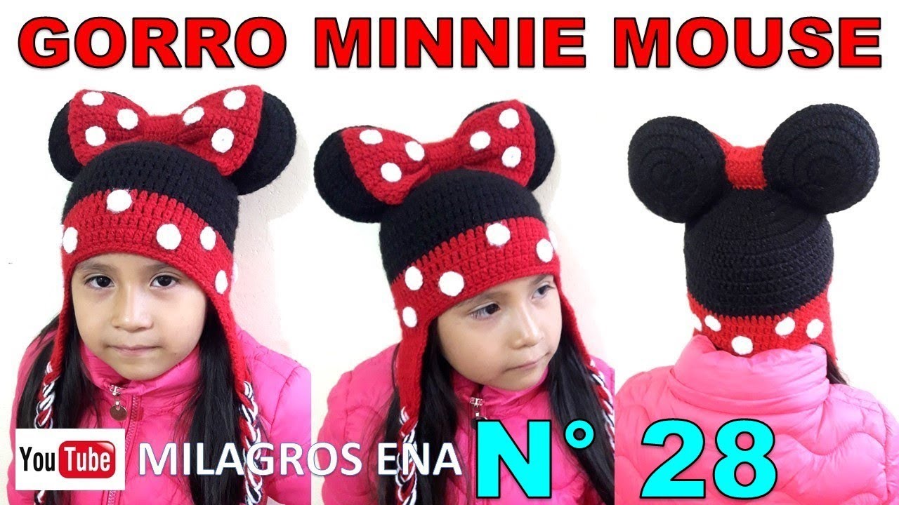 Como tejer el Gorro N° 28 a crochet con diseño de Minnie Mouse para bebes y niñas paso a paso