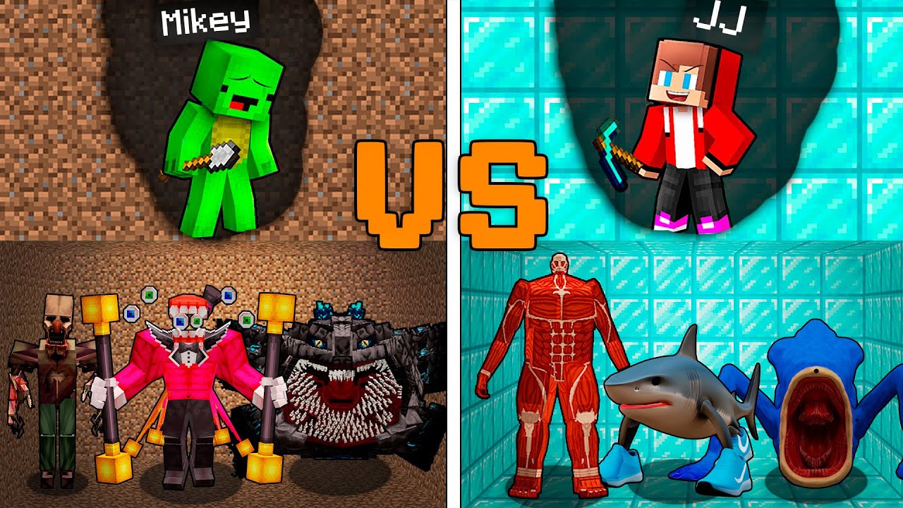 Mikey vs JJ SCARY Mine Battle in Minecraft (Maizen)