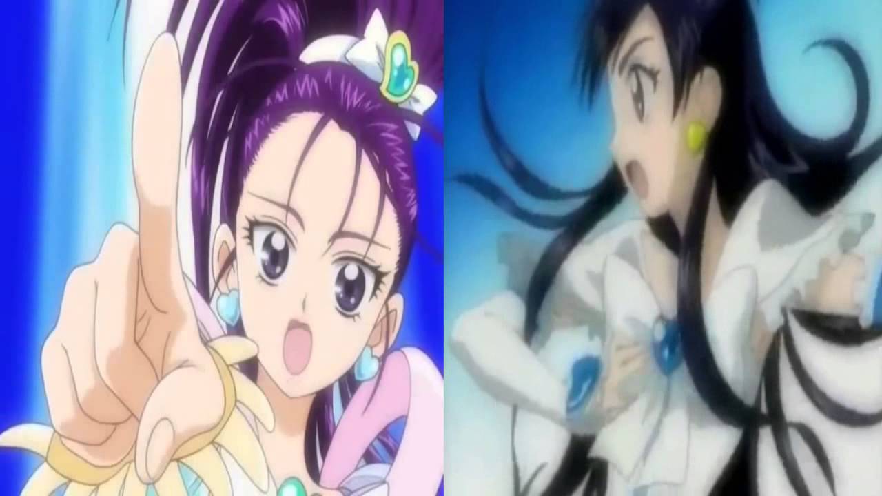 Cure Black,Cure White,Cure Bright,Cure Windy,Shiny Luminous&Milky Rose Splitscreen transformation