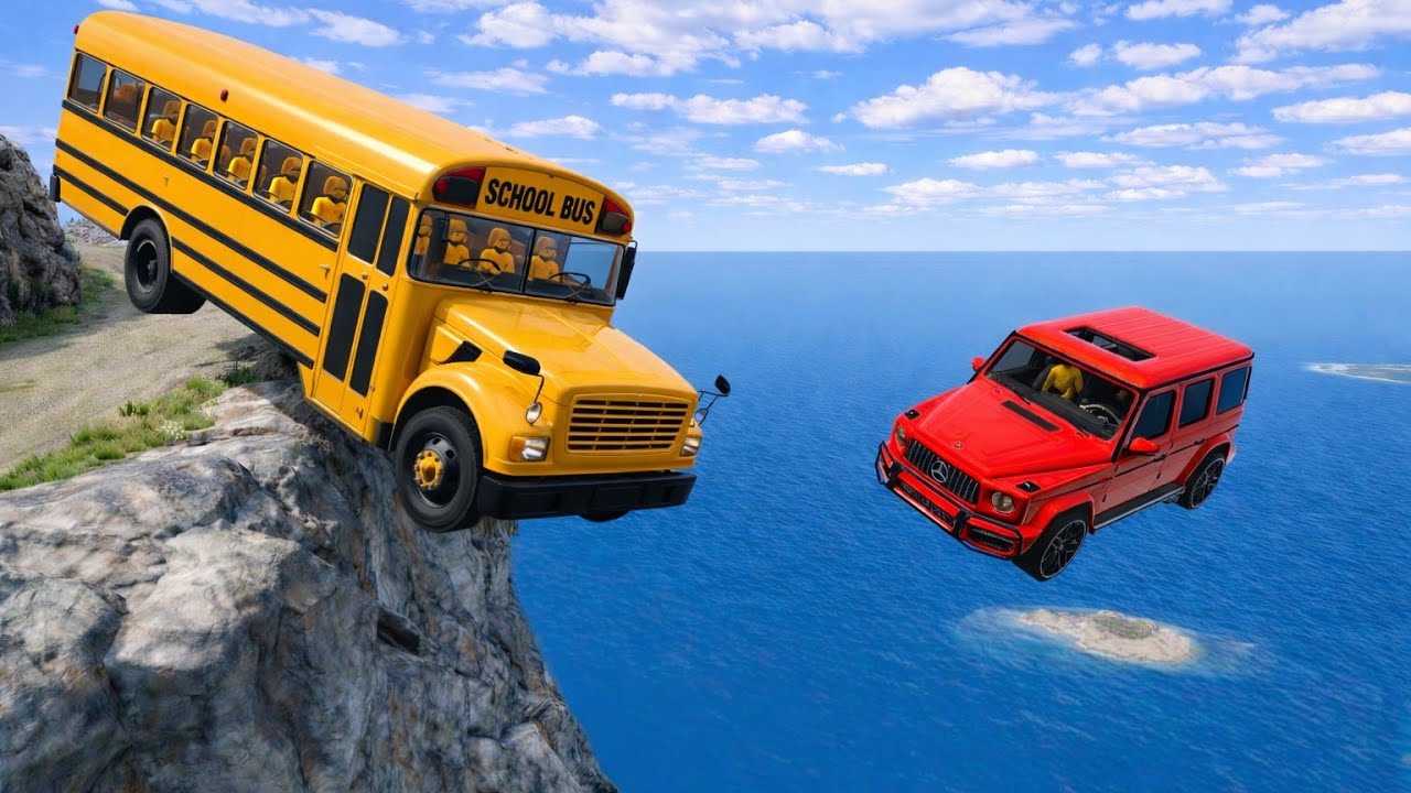 “School Bus Hanging on the Edge with 10 Dummies 😳 | BeamNG Drive #67”