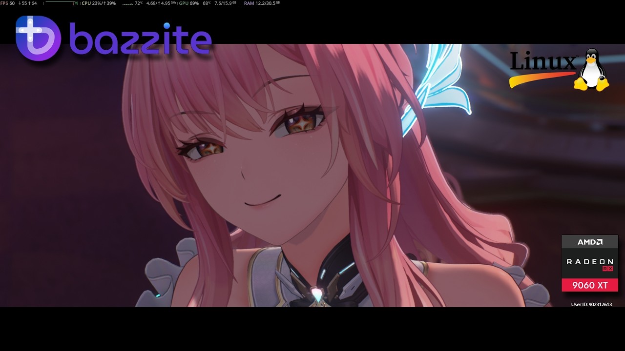 Linux Bazzite - Wuthering waves, RX 9060 XT 16gb. with Ray traycing ON - FSR ON - FG ON