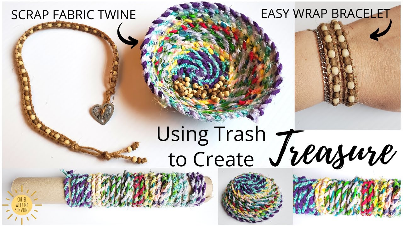 🌸 DIY EASY WRAP BRACELET & BOHO SCRAP FABRIC TWINE. REUSE RECYCLE  USING TRASH TO CREATE TREASURE