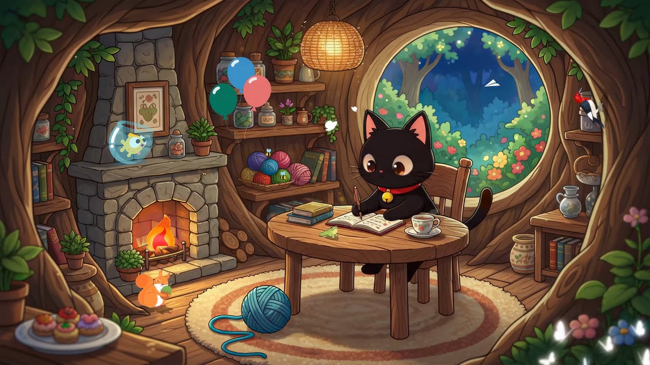 Milo's Magical Forest Night 🌙 Chill Lofi Beats 🎧 for Sleepy Cat Relaxation