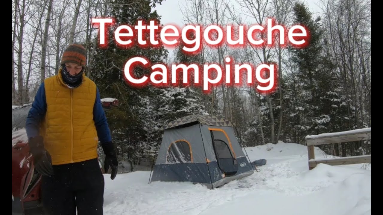 Out winter tent camping at Tettegouche State park in the snow.