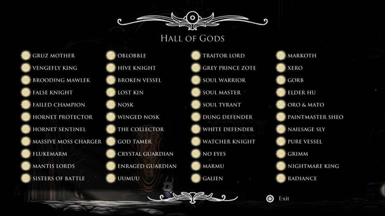 Hollow Knight - All Radiant Bosses (Hall of Gods)