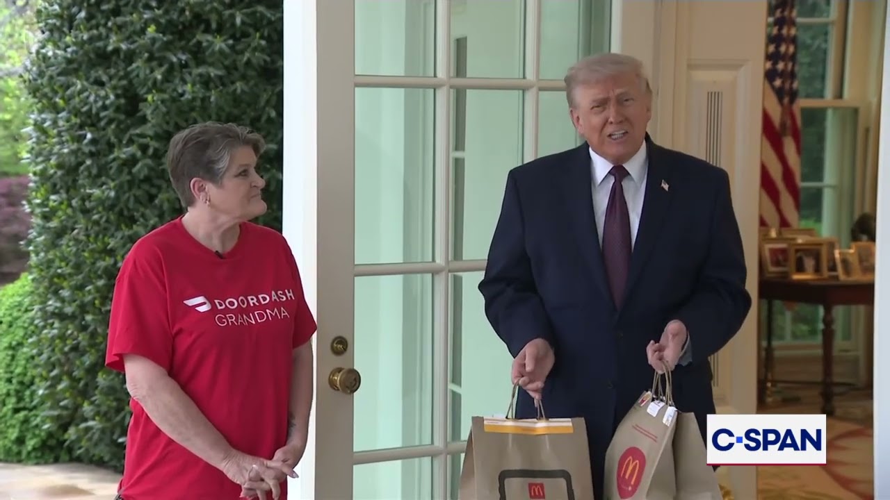 President Trump receives DoorDash McDonald's delivery at the Oval Office
