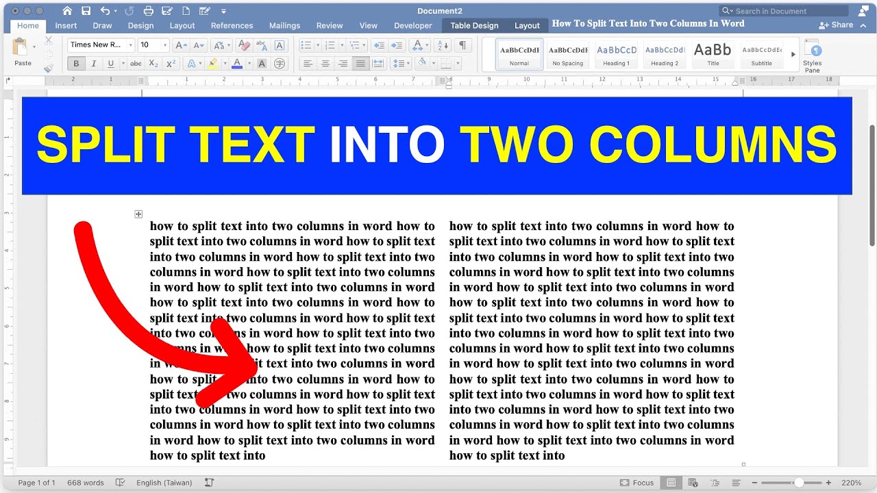 How To Split Text Into Two Columns In Word