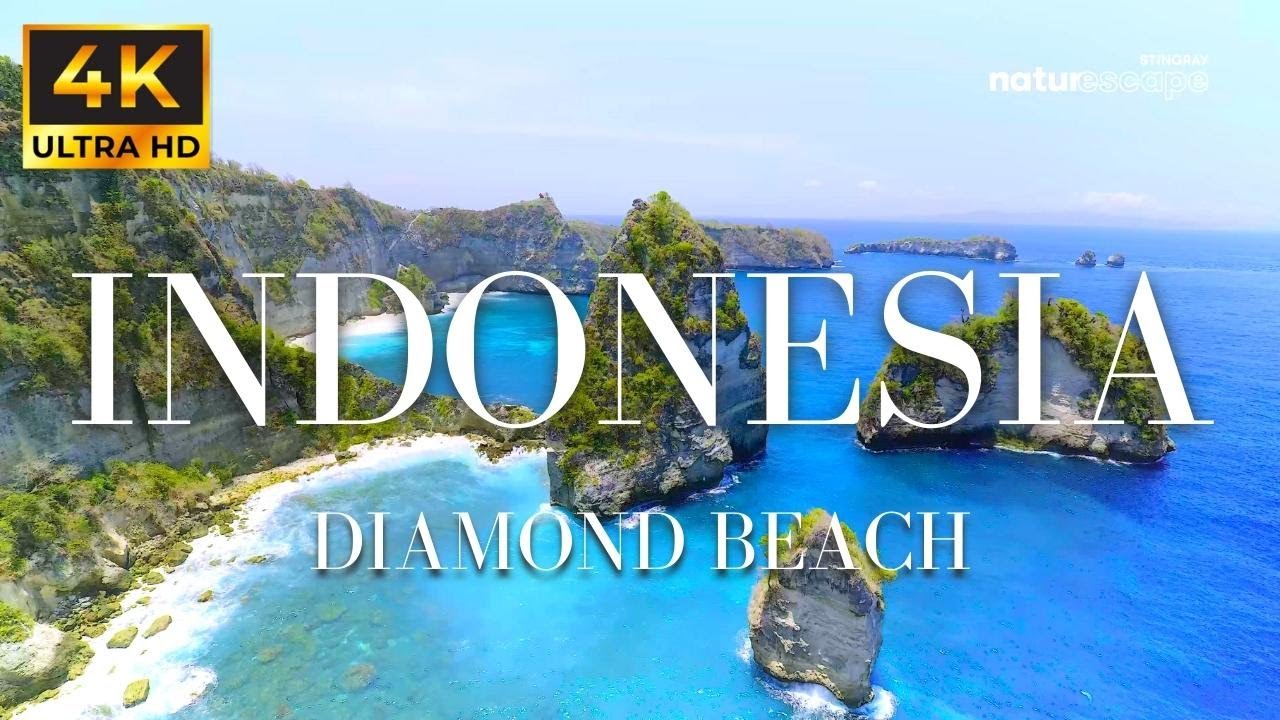 DIAMOND BEACH on NUSA PENIDA INDONESIA 4K | 1 HOUR OF BEACH SOUNDS AND SCENERY