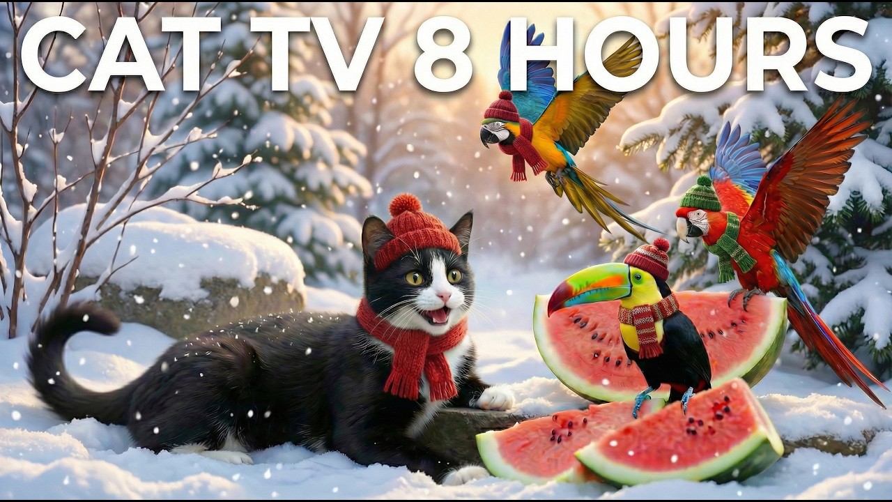 Videos for Cats to Watch ❄️ Snowy Bird Feeder in 4K | 8 Hour Winter Cat TV for Indoor Cats