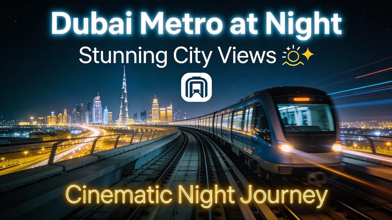 Dubai Metro at Night 🌙🚆 | A Cinematic Night View of the City 
