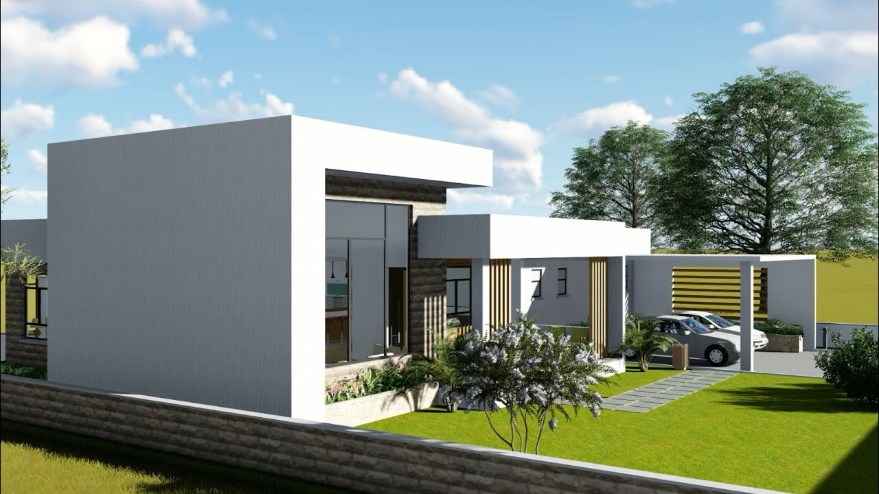 Современное бунгало с 4 спальнями 12 м x 22 м — проект дома с планом этажей #архитектура