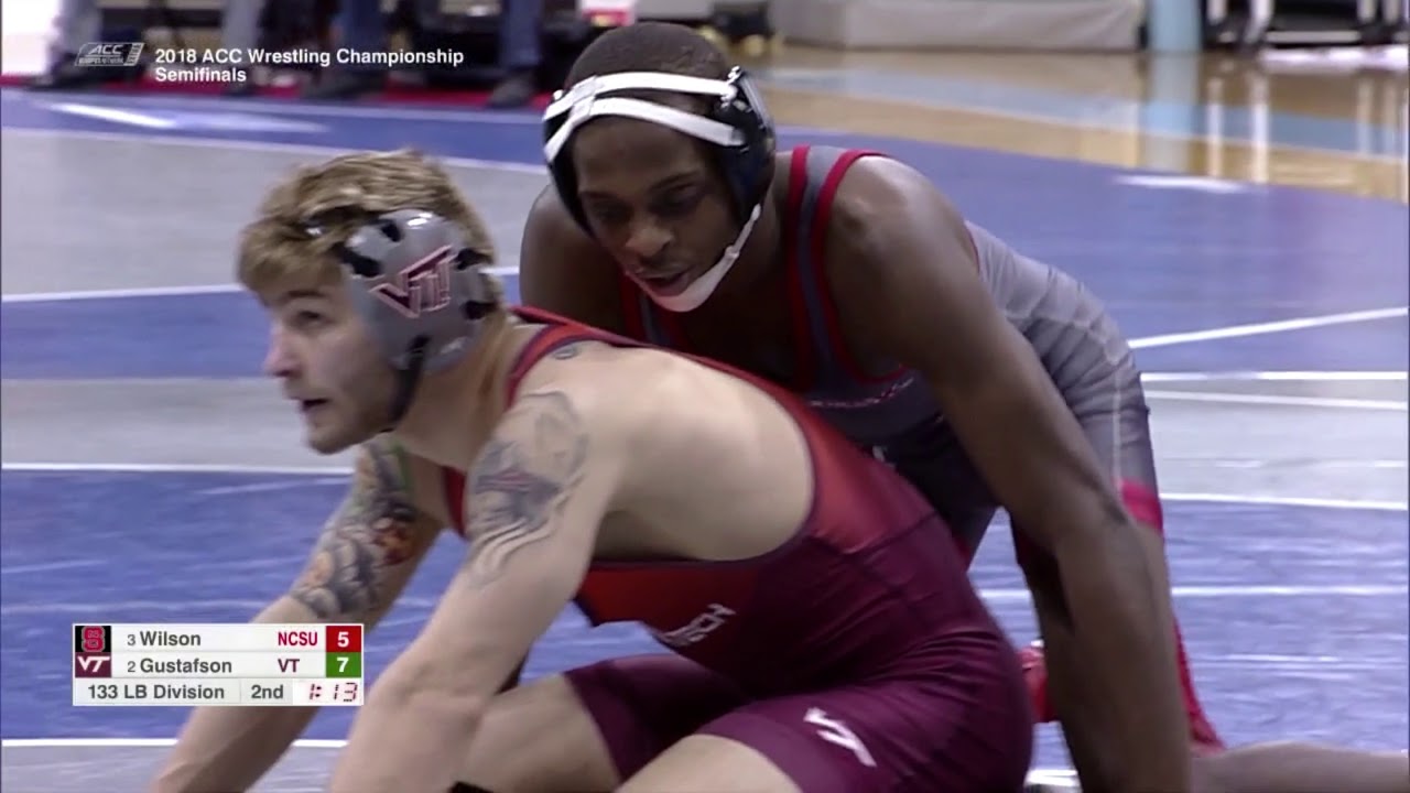 2018 ACC Wrestling Semifinal 133lbs: Dennis Gustafson (Virginia Tech) dec Tariq Wilson (NC State)