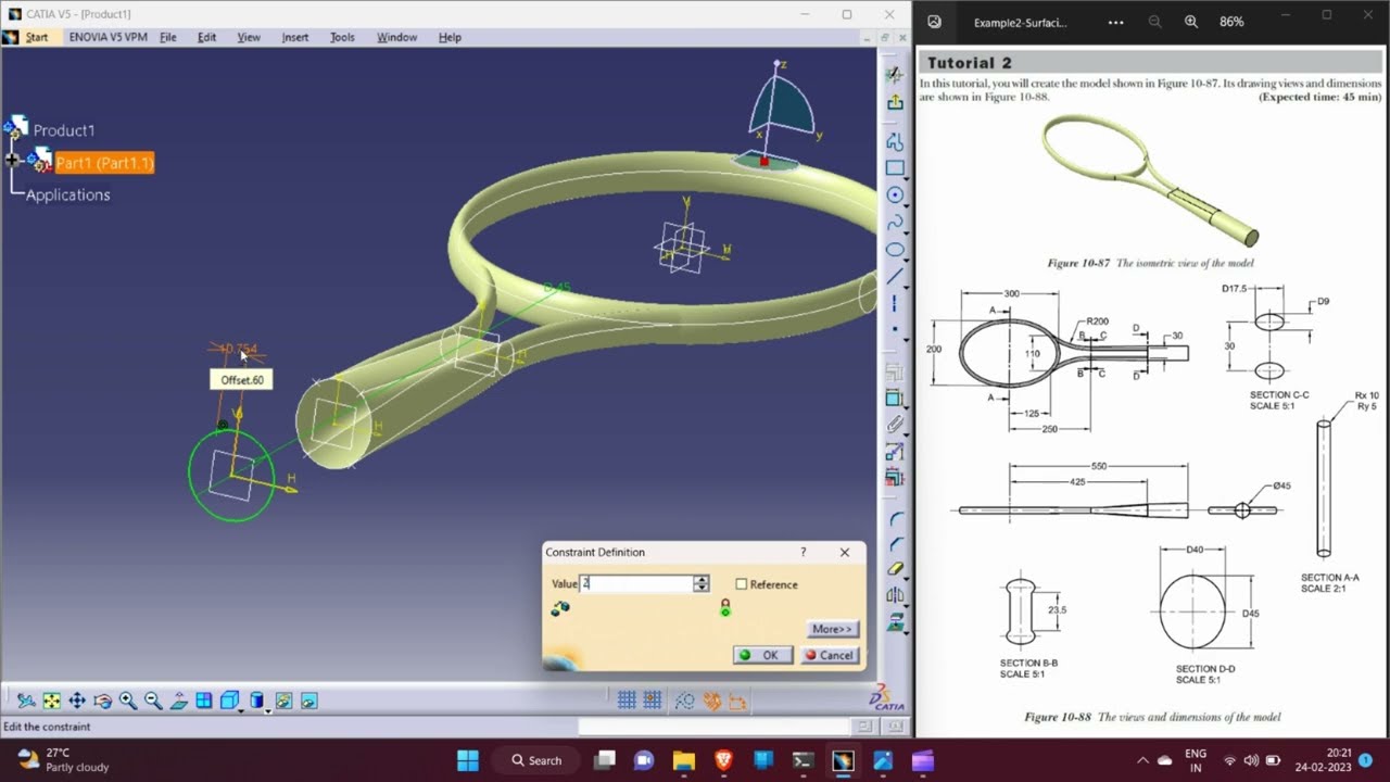 CATIA V5 Generative Shape Design GSD Tutorial 2 Tennis Racket