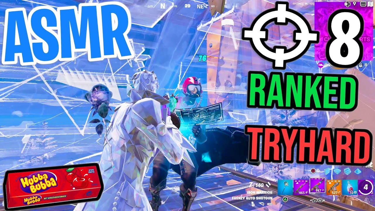 ASMR Gaming 🤩 Fortnite Ranked Tryhard! Relaxing Gum Chewing 🎮🎧 Controller Sounds + Whispering 💤
