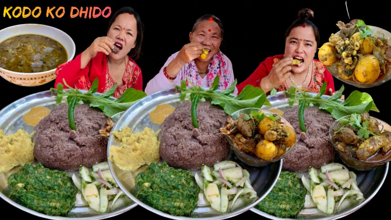 KODO KO DHIDO SISNO KUKHURA KO MASU EATING CHALLENGE | Nepali Traditional Food 