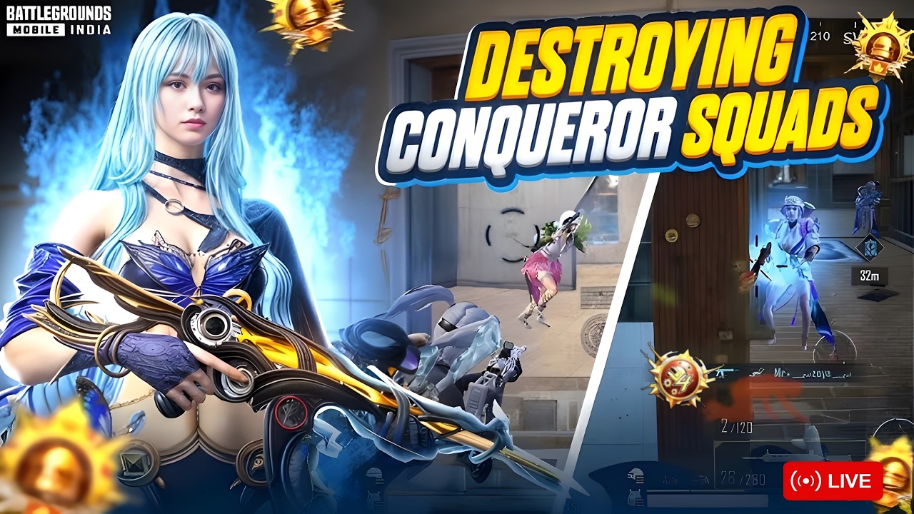 🥶 Destroying Conqueror Squad  Intens Clutches | Solo Vs Squad Bgmi Live With Krishuu Yt 🔥👊