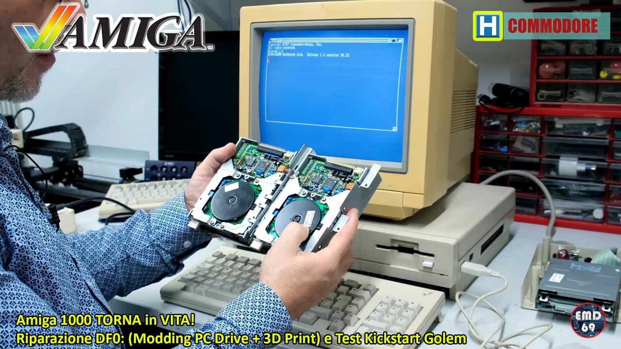 Amiga 1000 TORNA in VITA! 💾 Riparazione DF0: (Modding PC Drive + 3D Print) e Test Kickstart Golem