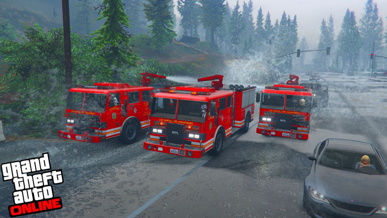 GTA V - Online - RACHA COM CAMINHÃO DE BOMBEIRO! QUE INSANIDADE É ESSA!