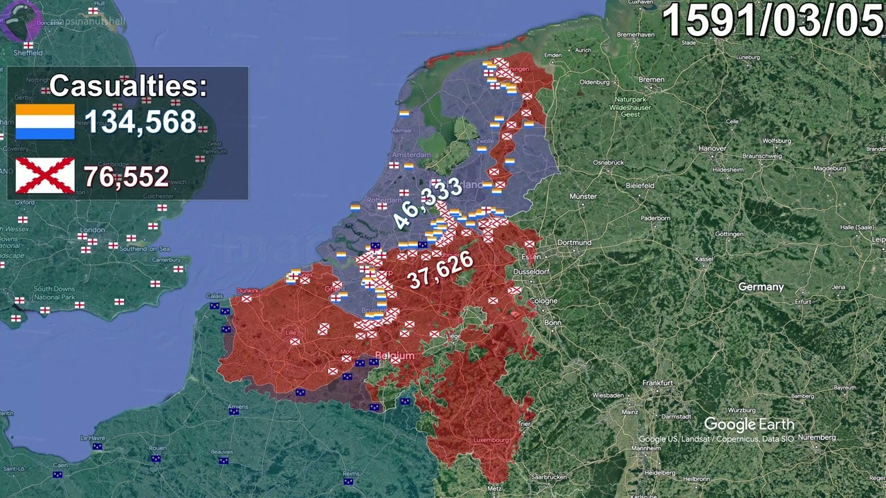 The Eighty Years' War: Every Day with units using Google Earth