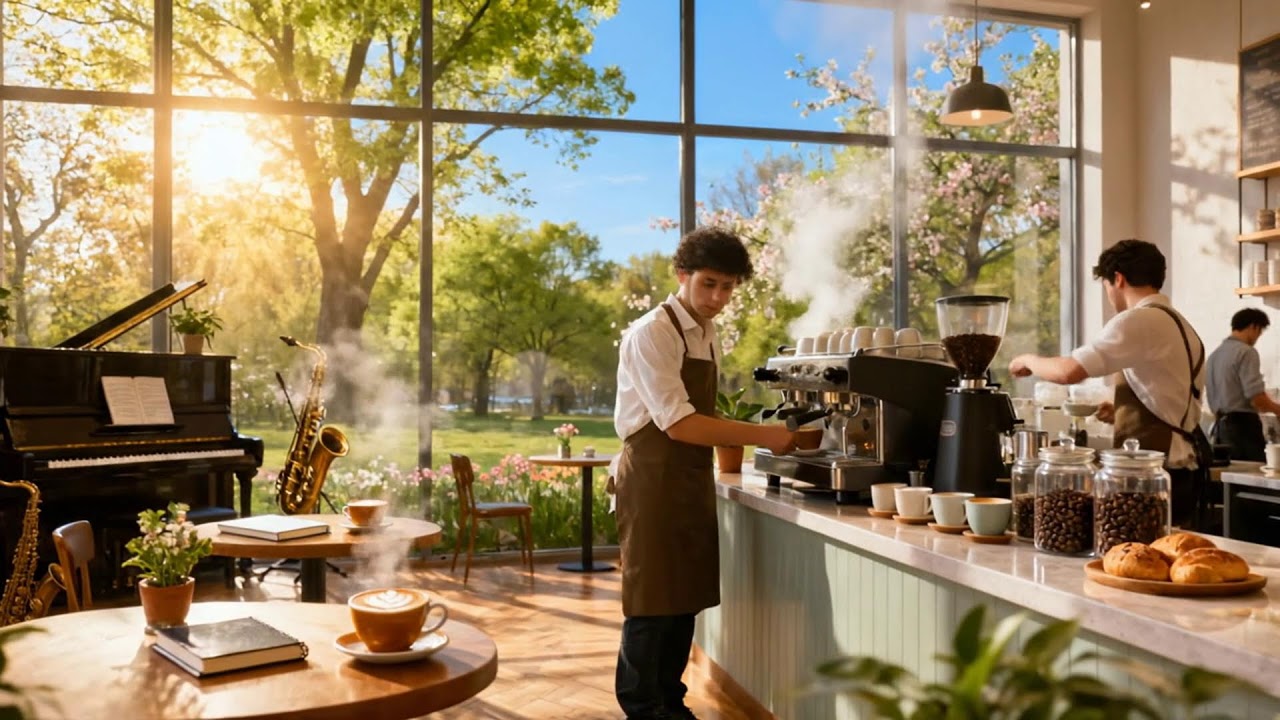 ソフトジャズが流れる春のカフェムード ☕🌷🎶