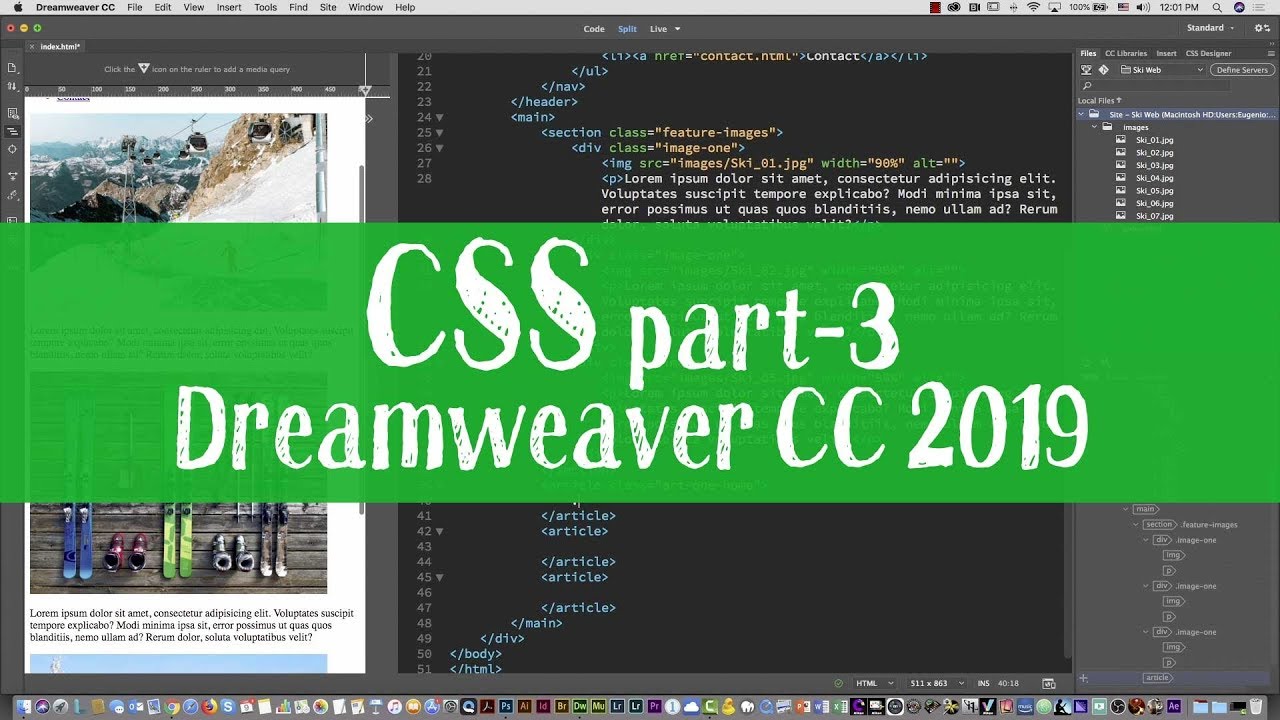 Ski web project 06 - Responsive Web Design Media Queries tutorial with Dreamweaver CC 2019 Part 3