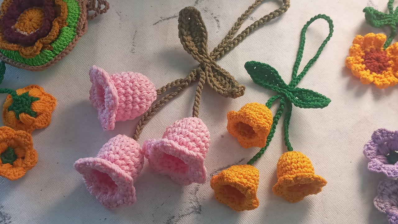 CARA MERAJUT BUNGA LILY OF THE VALLEY UNTUK GANTUNGAN TAS / KUNCI || CROCHET BAG CHARM KEYCHAIN