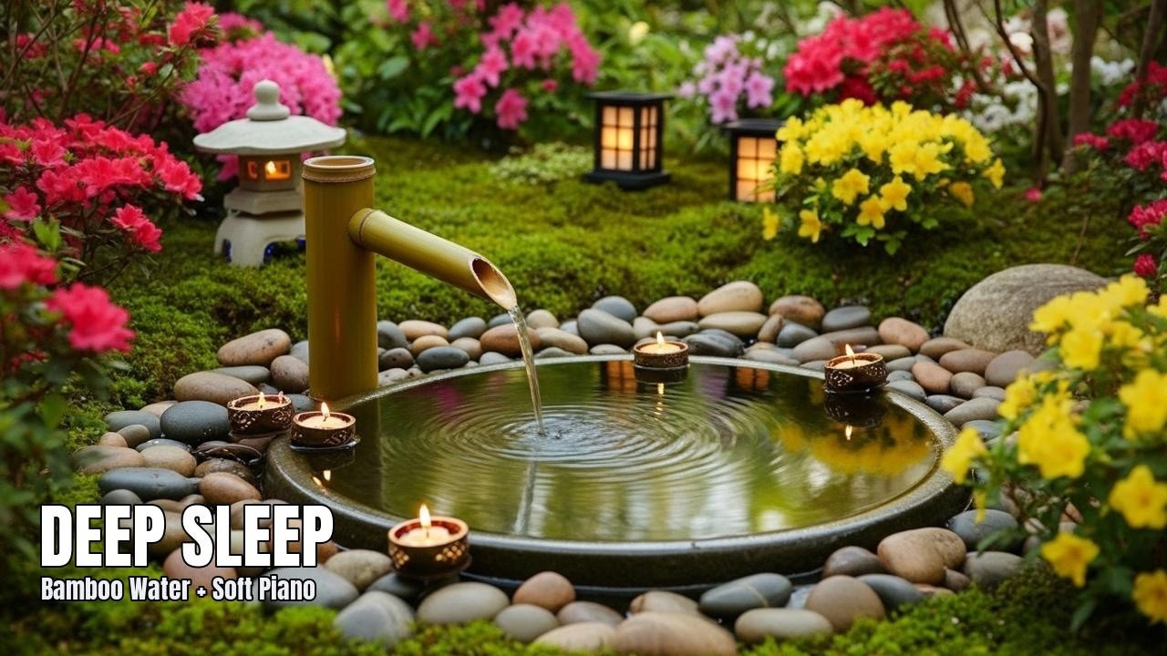 Bamboo Water + Soft Piano for Deep Sleep (No Talking, No Lyrics) • Live Soundscape
