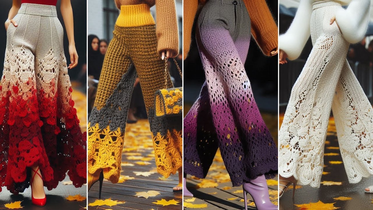 Crochet elegant pants for fall🍂🍁🍂#trending #crochet #fashion #newvideo #pant #trouserdesign #new