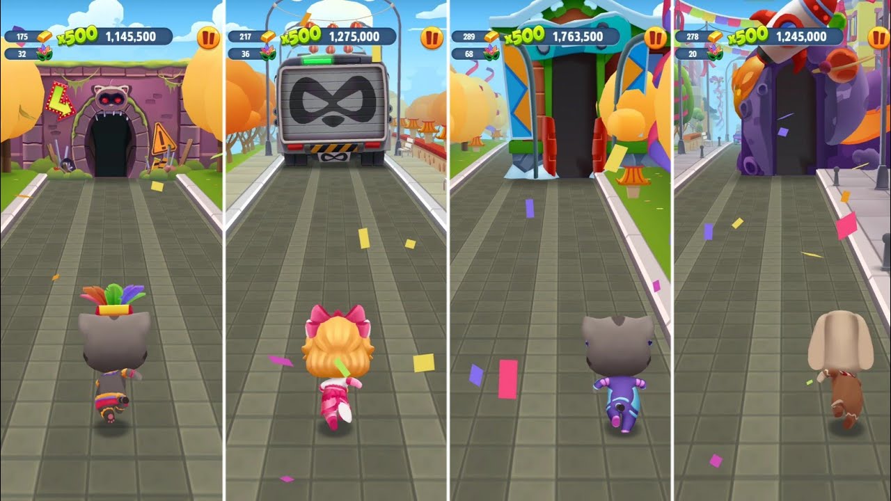 Talking Tom Gold Run Fiesta Tom vs Valentine's Angela vs Gamer Tom vs Gingerbread Ben Gameplay 