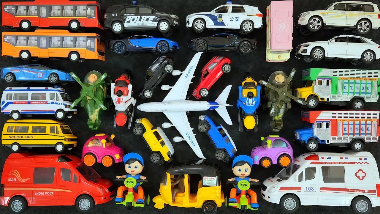 [New Car Toys] Airplane, Ambulance, Trucks, Buses & Ice Cream Truck | Big City Vehicles Show