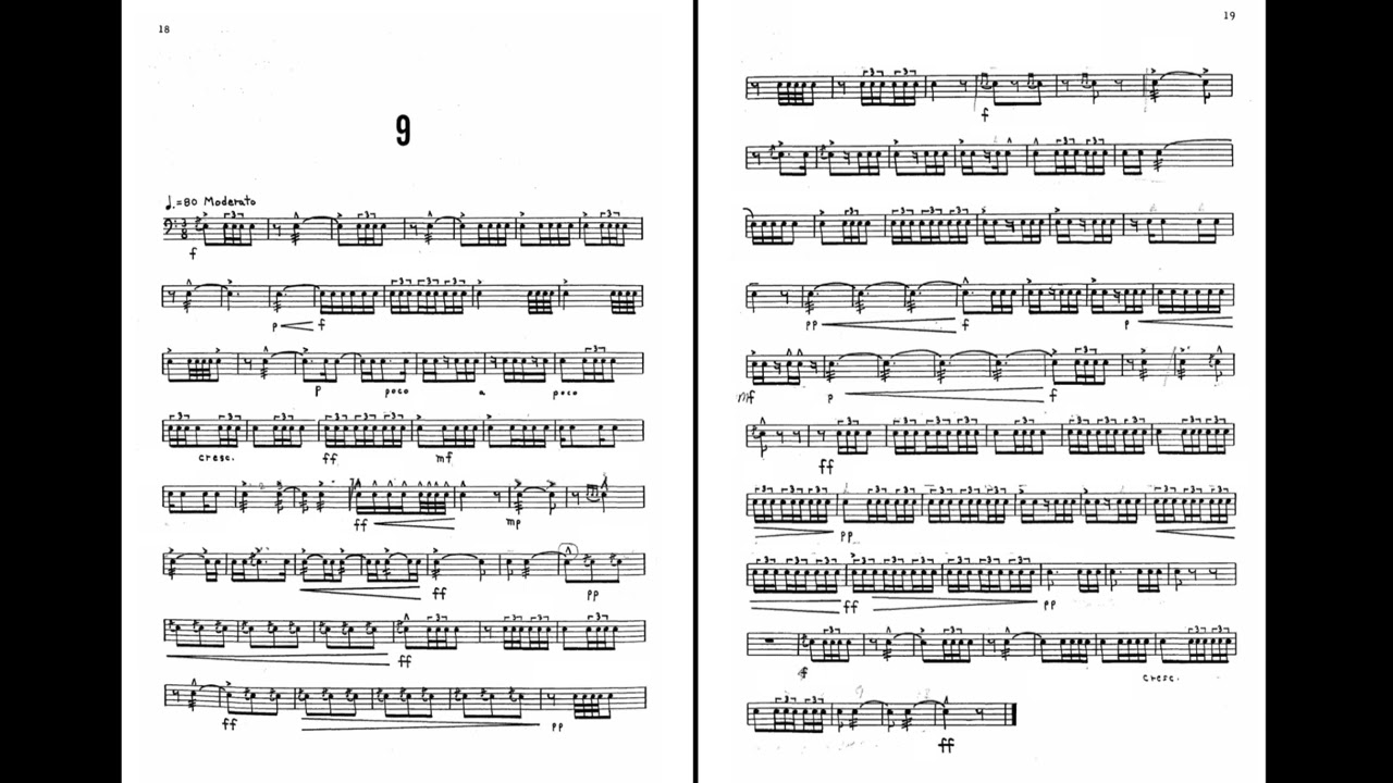 MITCHELL PETERS STUDY Nº 9 from ADVANCED SNARE DRUM STUDIES with piano accompaniment.