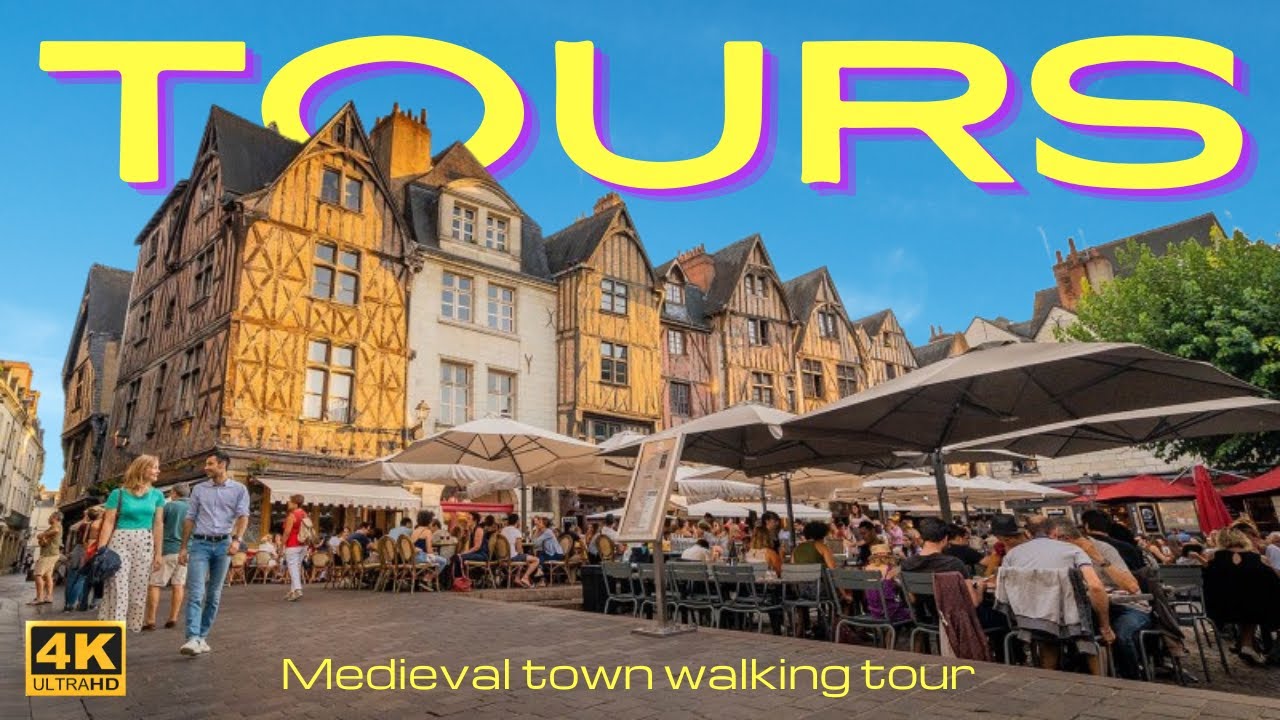 [4K] Tours, French medieval town full walking tour, charming Loire valley Saint Martin