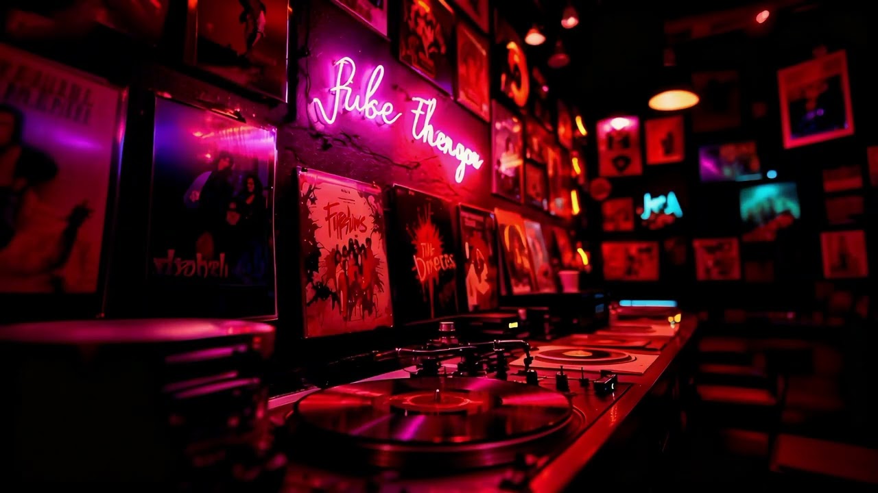 Retro Neon Music Bar Lounge with Blue Moon Signage 4K Live Wallpaper