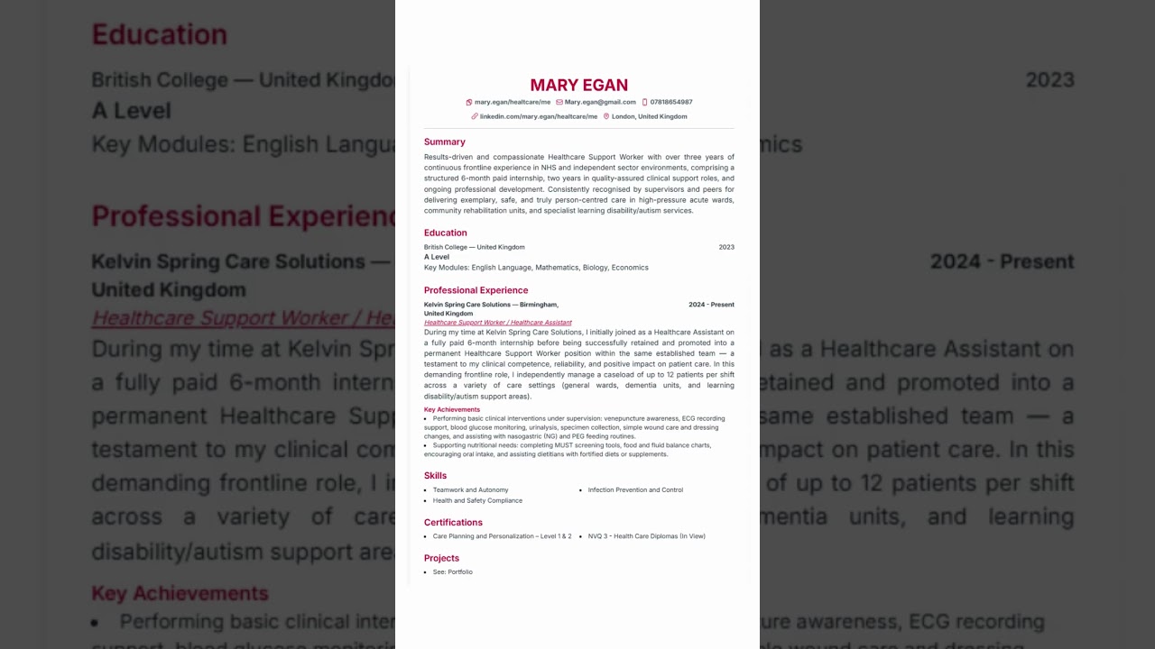 HCA / HCSW CV 2026 🇬🇧 | NHS ATS-Friendly Resume That Scores 90%+ (Get Interviewed Fast)