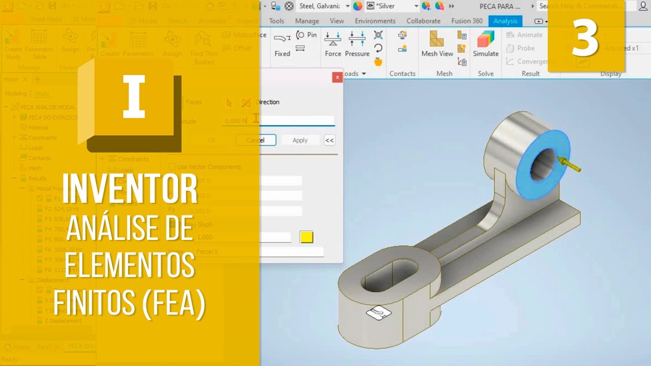 Estudo de Tensão e Configuração de Unidade de Medida | Inventor Análise de Elementos Finitos (FEA)