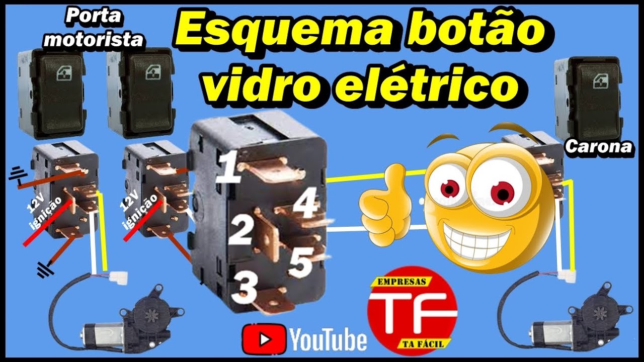 Esquema de ligação do botão interruptor do vidro elétrico
