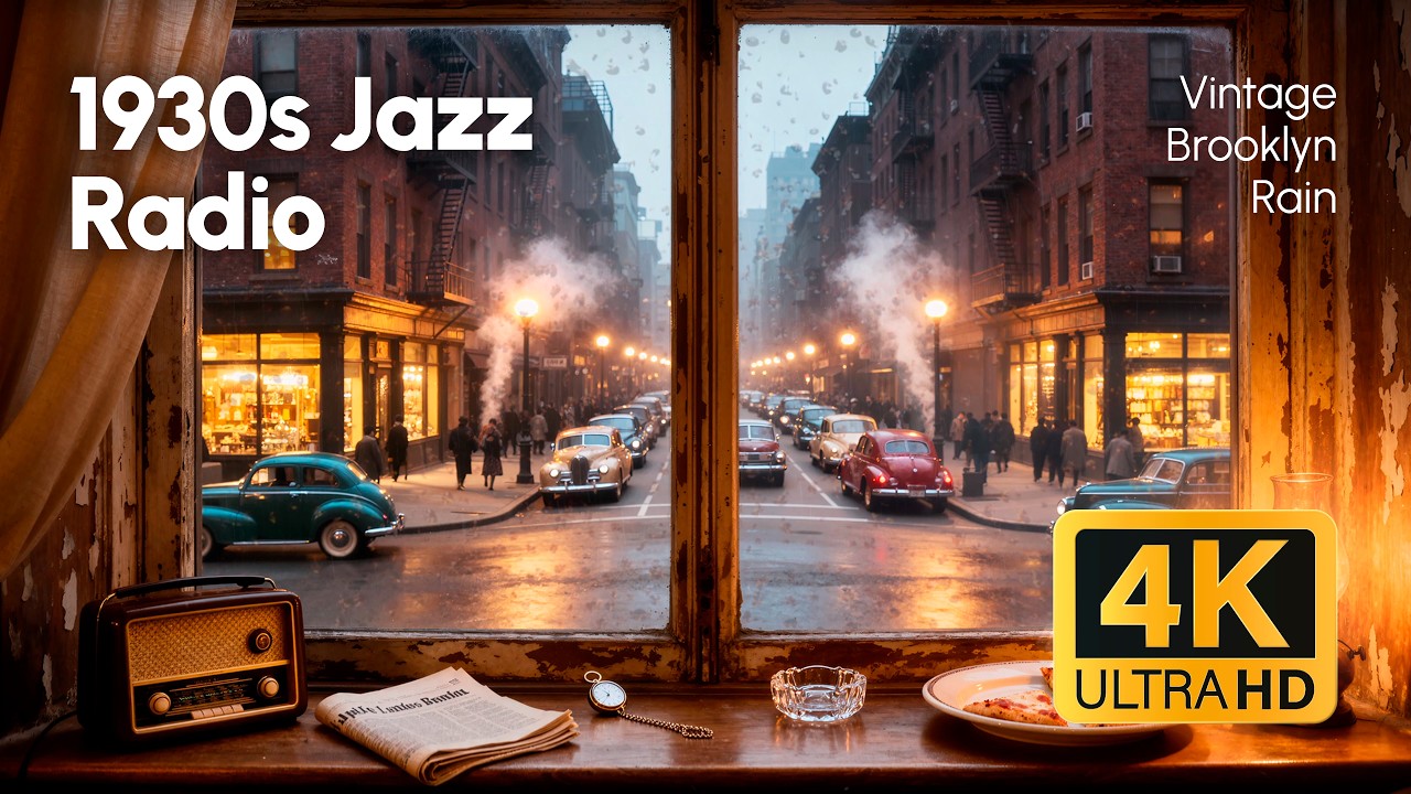 Rainy Brooklyn Evening 1930s | Vintage 30s Jazz from Radio & Cozy New York Ambience (4K)