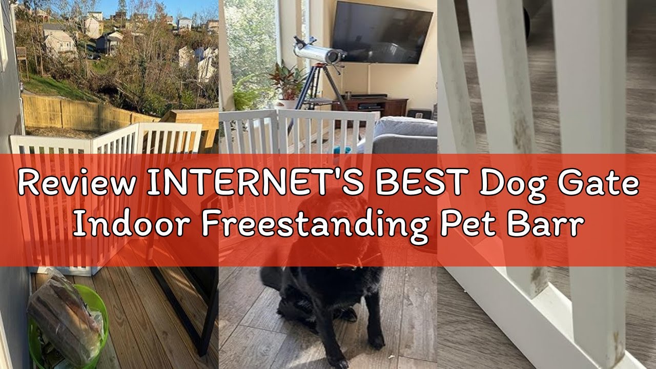 Review INTERNET'S BEST Dog Gate Indoor Freestanding Pet Barrier, Folding Wood Dog Fence, Extra Wide