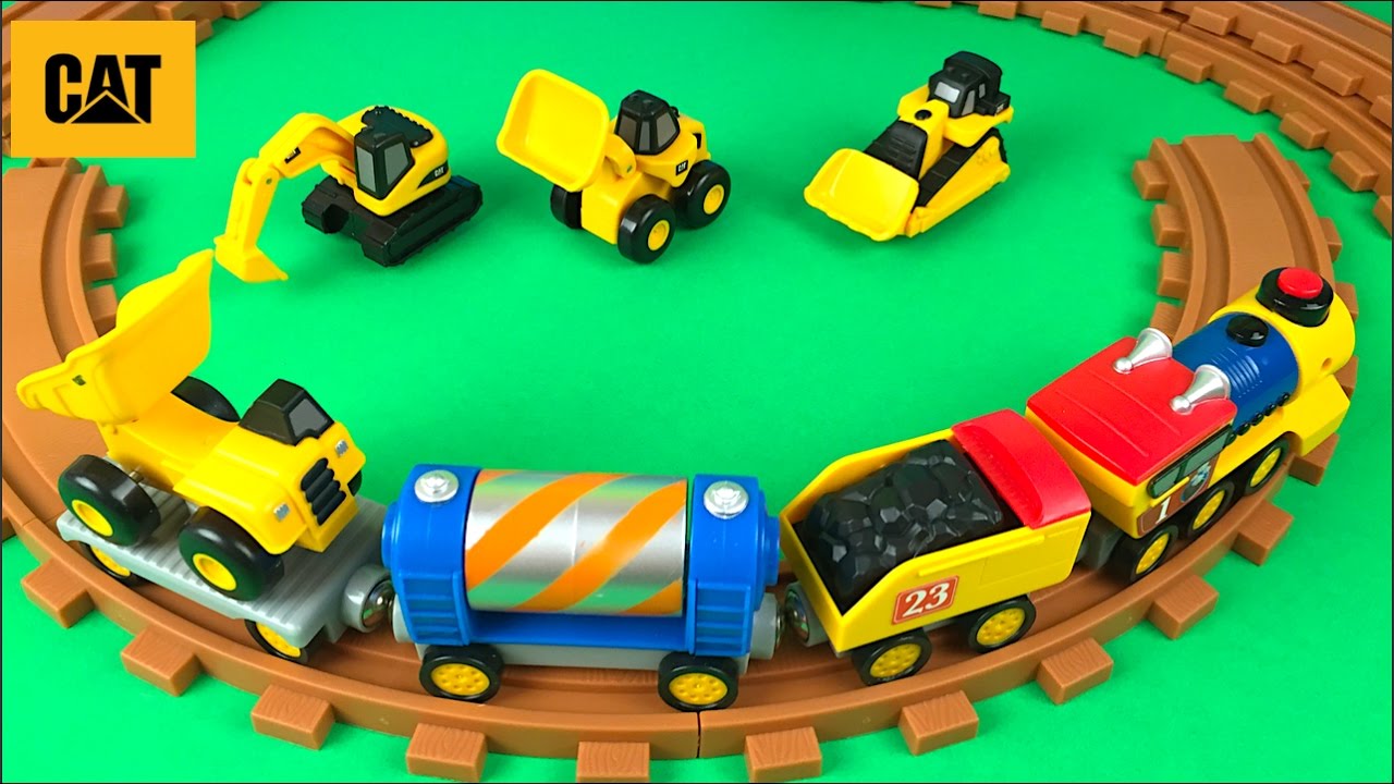 CAT MIGHTY MACHINES DUMP TRUCK EXCAVATOR BULLDOZER - PRESCHOOL EXPRESS TRAIN COAL & CAR CARRYING