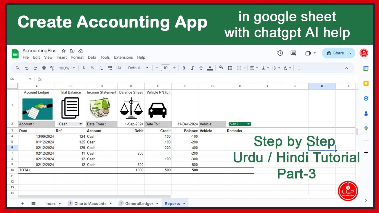 Build a Next-Level Accounting App in Google Sheets with ChatGPT's Help Step by Step Urdu Hindi P-3
